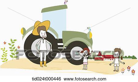 Stock Photograph - illustration of a family and a farming vehicle . Fotosearch