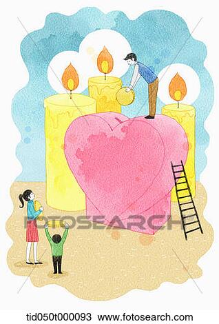 Stock Image - illustration of a family and heart shape moneybox. Fotosearch