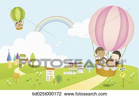 illustration of a family in a hot air balloon View Large Photo Image Stock Image - illustration of a family in a hot air balloon. Fotosearch