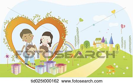 illustration of a family inside a heart shape frame View Large Photo Image Stock Image - illustration of a family inside a heart shape frame. Fotosearch