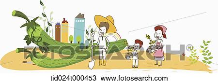 illustration of a family planting green pumpkins View Large Photo Image Stock Image - illustration of a family planting green pumpkins. Fotosearch