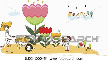 illustration of a family planting flowers View Large Photo Image Stock Image - illustration of a family planting flowers. Fotosearch