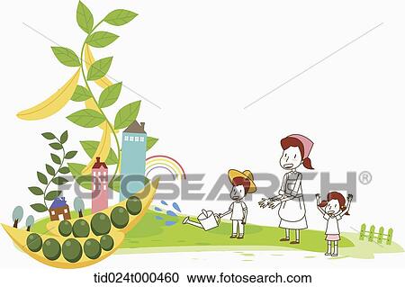 illustration of a family watering peas View Large Photo Image Stock Image - illustration of a family watering peas. Fotosearch