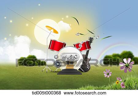 illustration of a gate with music sign on a building in shape of drum set View Large Photo Image Stock Photo - illustration of a gate with music sign on a building in shape of drum set. Fotosearch