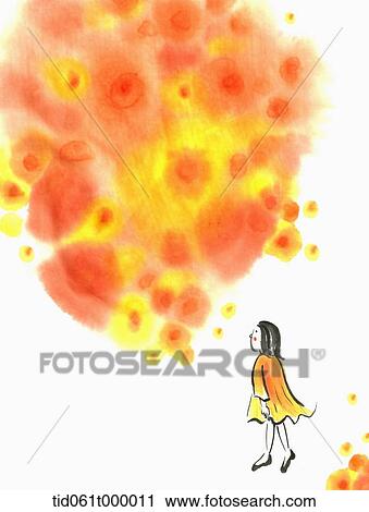 illustration of a girl standing in front of a big orange dust View Large Photo Image Stock Image - illustration of a girl standing in front of a big orange dust. Fotosearch