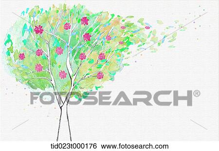 illustration of a green tree with pink flowers View Large Photo Image Stock Photograph - illustration of a green tree with pink flowers . Fotosearch