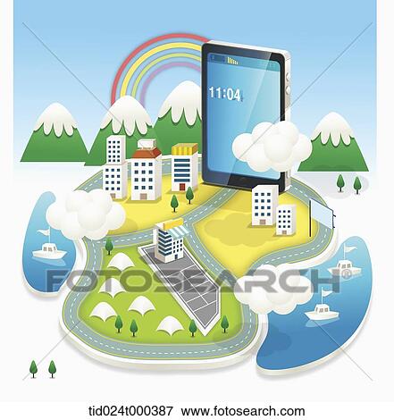 illustration of a huge mobile phone in a resort View Large Photo Image Stock Photo - illustration of a huge mobile phone in a resort. Fotosearch