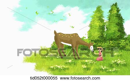 illustration of a kids feeding a deer View Large Photo Image Stock Photography - illustration of a kids feeding a deer. Fotosearch