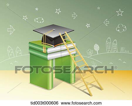 illustration of a ladder to a graduation hat on top of a pile of books View Large Photo Image Stock Photograph - illustration of a ladder to a graduation hat on top of a pile of books . Fotosearch