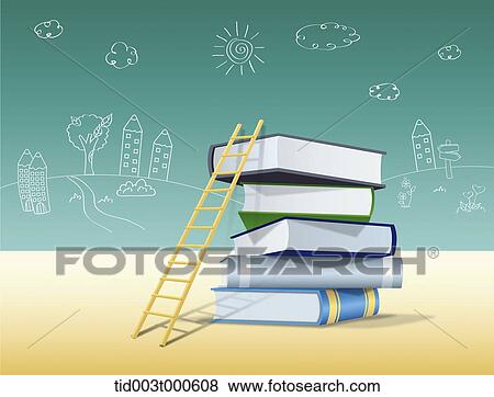 Stock Photo - illustration of a ladder to the top of a pile of books . Fotosearch