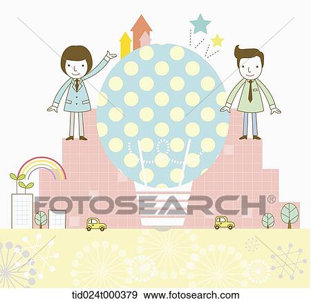 Stock Photo - illustration of a light bulb between a woman and a man. Fotosearch