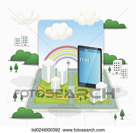 illustration of a mobile phone in a town View Large Photo Image Stock Image - illustration of a mobile phone in a town. Fotosearch