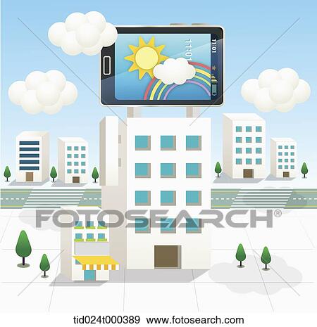 illustration of a mobile phone on top of a building View Large Photo Image Stock Photo - illustration of a mobile phone on top of a building . Fotosearch