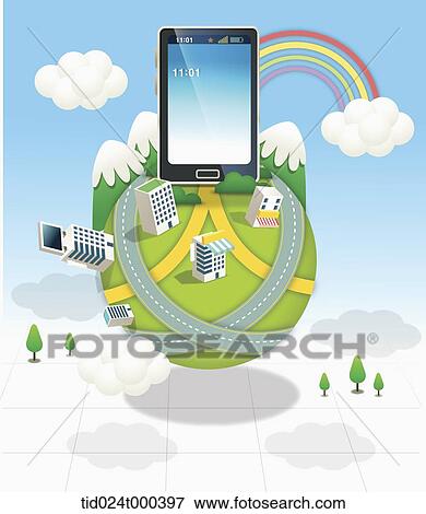 illustration of a mobile phone on top of a globe View Large Photo Image Stock Photo - illustration of a mobile phone on top of a globe. Fotosearch
