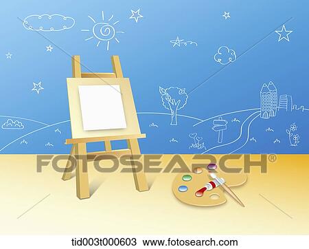 illustration of a painting stand and a pallet View Large Photo Image Stock Image - illustration of a painting stand and a pallet. Fotosearch