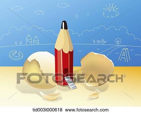 illustration of a pencil from a broken egg View Large Photo Image Stock Photo - illustration of a pencil from a broken egg. Fotosearch