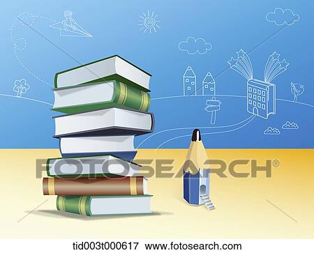 illustration of a pile of books and a ladder to a door in pencil View Large Photo Image Stock Photo - illustration of a pile of books and a ladder to a door in pencil. Fotosearch