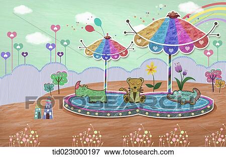 illustration of a ride in an amusement park View Large Photo Image Stock Photo - illustration of a ride in an amusement park. Fotosearch