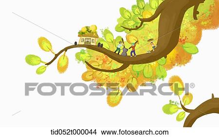 illustration of a small village in a tree branches View Large Photo Image Picture - illustration of a small village in a tree branches. Fotosearch