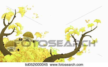 Stock Photography - illustration of a small village in a tree branches. Fotosearch