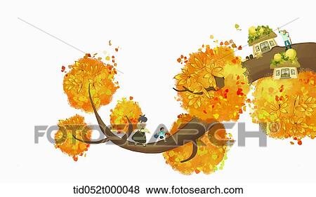 illustration of a small village in an autumn tree branches View Large Photo Image Stock Photo - illustration of a small village in an autumn tree branches. Fotosearch