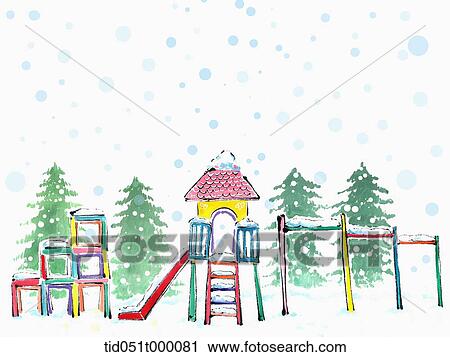 illustration of a snowing play ground View Large Photo Image Stock Image - illustration of a snowing play ground. Fotosearch