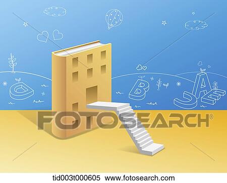 Stock Photography - illustration of a stairs to a building in shape of a book . Fotosearch