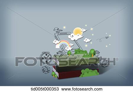 illustration of a town on a pile of books View Large Photo Image Stock Image - illustration of a town on a pile of books. Fotosearch