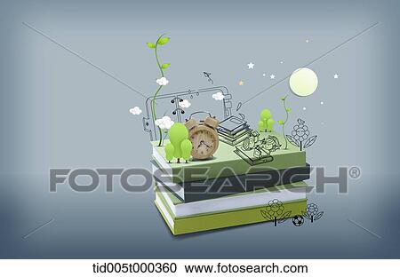 illustration of a town on top of a pile of books View Large Photo Image Stock Image - illustration of a town on top of a pile of books . Fotosearch