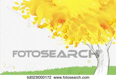 illustration of a yellow tree on a green field View Large Photo Image Stock Image - illustration of a yellow tree on a green field. Fotosearch