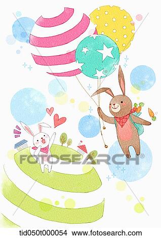 Illustration Of Animals Flying With Balloons Picture Tid050t Fotosearch