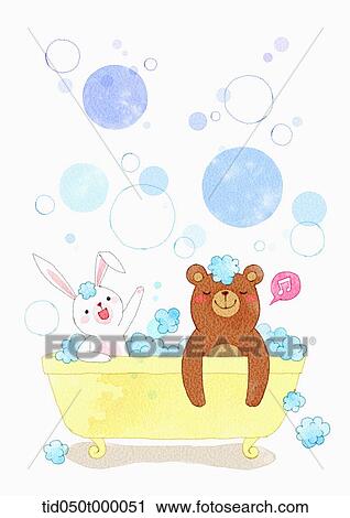 Stock Image - illustration of animals having a bath. Fotosearch