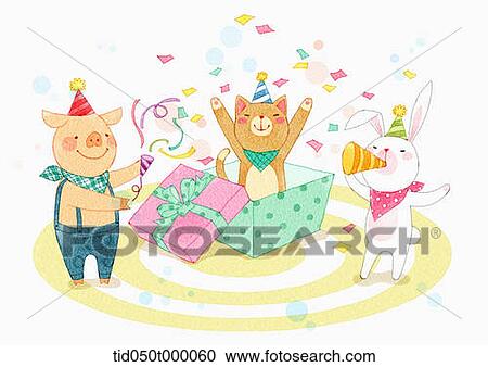 illustration of animals having a birthday party View Large Photo Image Stock Image - illustration of animals having a birthday party. Fotosearch