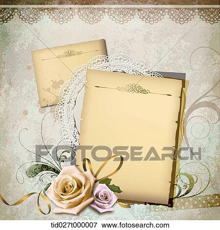 illustration of antique blank memo with roses in front View Large Photo Image Stock Photo - illustration of antique blank memo with roses in front. Fotosearch