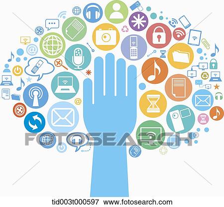 illustration of application icons surrounding a hand View Large Photo Image Stock Photo - illustration of application icons surrounding a hand . Fotosearch