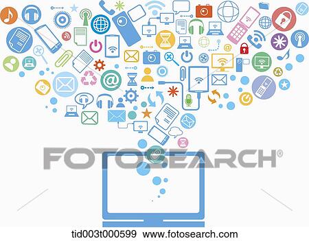 illustration of application icons floating on top of a computer View Large Photo Image Stock Photo - illustration of application icons floating on top of a computer. Fotosearch