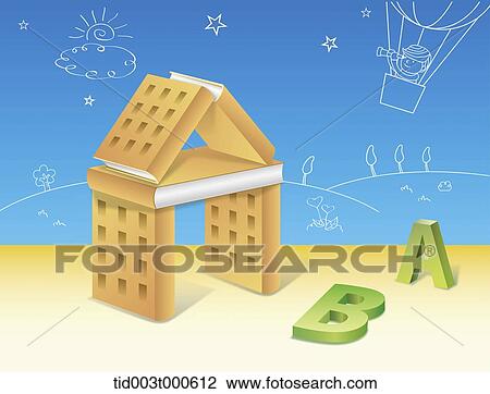 illustration of books piled in a shape of a house View Large Photo Image Stock Image - illustration of books piled in a shape of a house . Fotosearch