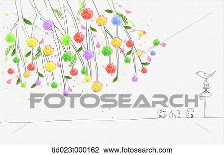 illustration of branches and flowers hanging down View Large Photo Image Stock Image - illustration of branches and flowers hanging down . Fotosearch
