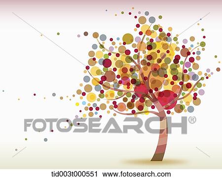 Stock Image - illustration of colourful dotted leaves being blown in the wind. Fotosearch