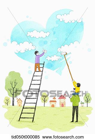 illustration of dad and son painting a heart in the sky View Large Photo Image Stock Photography - illustration of dad and son painting a heart in the sky . Fotosearch