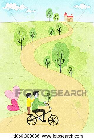 illustration of dad and son riding a bicycle together View Large Photo Image Stock Photograph - illustration of dad and son riding a bicycle together. Fotosearch