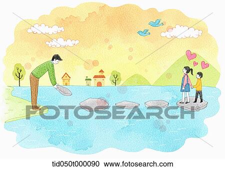 illustration of dad making stone bridge for the kids View Large Photo Image Stock Image - illustration of dad making stone bridge for the kids. Fotosearch