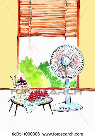 illustration of fruits and ice flakes next to a fan View Large Photo Image Stock Photograph - illustration of fruits and ice flakes next to a fan. Fotosearch