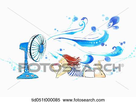illustration of girl lying in front of a fan View Large Photo Image Stock Photography - illustration of girl lying in front of a fan. Fotosearch