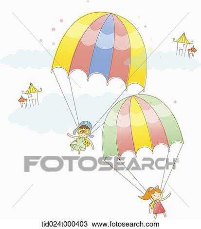 illustration of human cartoon characters riding parachutes View Large Photo Image Stock Image - illustration of human cartoon characters riding parachutes. Fotosearch