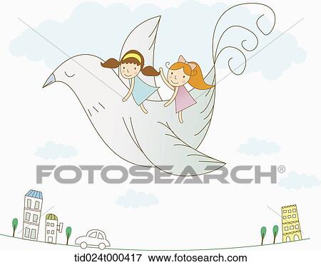 illustration of human cartoon characters flying on a dove View Large Photo Image Stock Photo - illustration of human cartoon characters flying on a dove. Fotosearch
