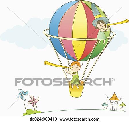 illustration of human cartoon characters on a hot air balloon View Large Photo Image Stock Photo - illustration of human cartoon characters on a hot air balloon . Fotosearch