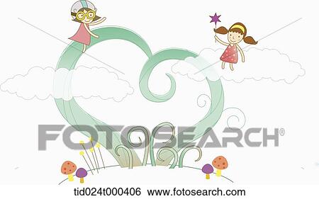 illustration of human cartoon characters on the sky View Large Photo Image Stock Photograph - illustration of human cartoon characters on the sky . Fotosearch