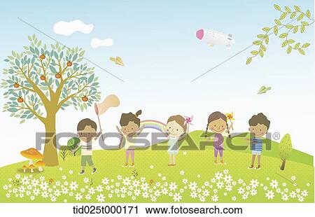 illustration of international kids on a hill View Large Photo Image Stock Image - illustration of international kids on a hill. Fotosearch