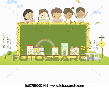illustration of international kids leaning on top of a blackboard View Large Photo Image Stock Photo - illustration of international kids leaning on top of a blackboard. Fotosearch